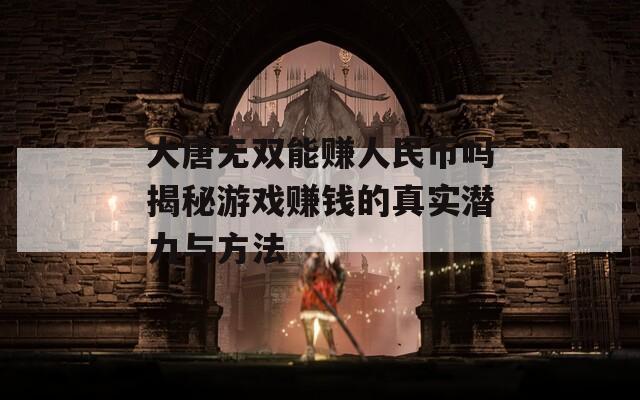 大唐无双能赚人民币吗揭秘游戏赚钱的真实潜力与方法